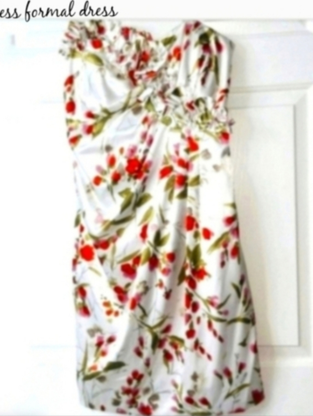 Maggie London formal satin summer floral strapless dress Pink Engagement - Picture 3 of 11